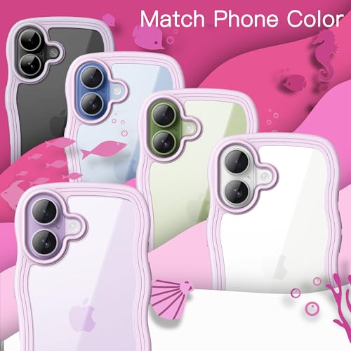JETech Wavy Case for iPhone 17 6.3 Inch, Wave Frame Cute Curly Shape Anti-Shock Case for Women Girls, Transparent Back Hard PC (Purple)
