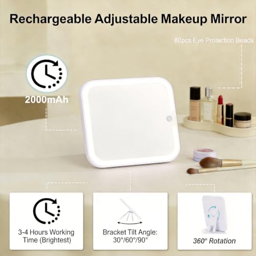 Makeup Bag with LED Mirror, Travel Train Case with Adjustable Dividers, Cosmetic Brush Organizer Storage for Women and Girls, Black 25 * 22 * 13Cm, USB Powered