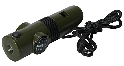 GQMART 7 In 1 Multifunction Hiking Camping Emergency Survival Whistle Compass Thermometer Magnifier Viewfinder With White Led Flashlight