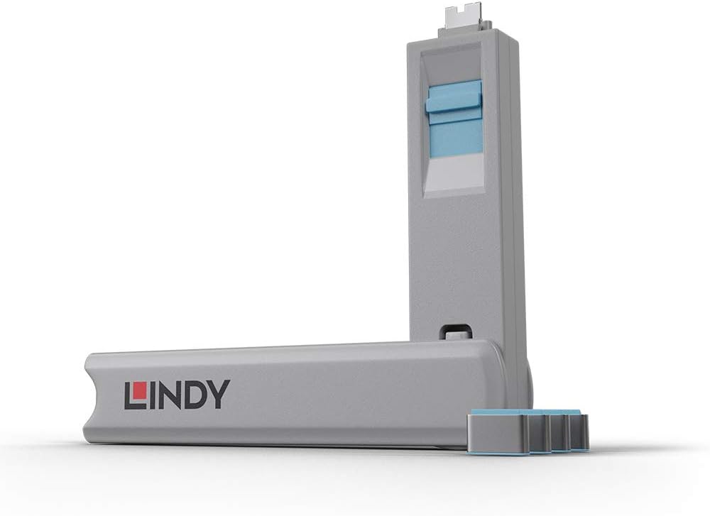 Lindy USB Type C Port Blocker Key, Blue - Pack of 4, Pack of 4 with Key