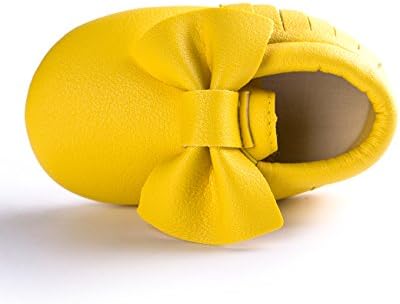 DESDEMONA Bow PU Leather Baby Moccasins for Boy Girl Infant Toddler Pre-walker Crib Shoes (XS(4.33inches),Yellow)