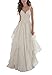Ieuan Women's Chiffon A-Line V-Neck Lace Appliques Bodice Simple Beach Wedding Dress White