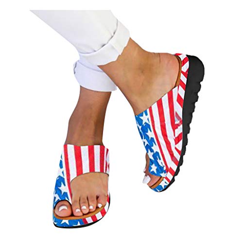 Shusuen Womens Star Striped Flip Flops American Patriotic Flag Slippers Open Toe Beach Sunflower Sandals
