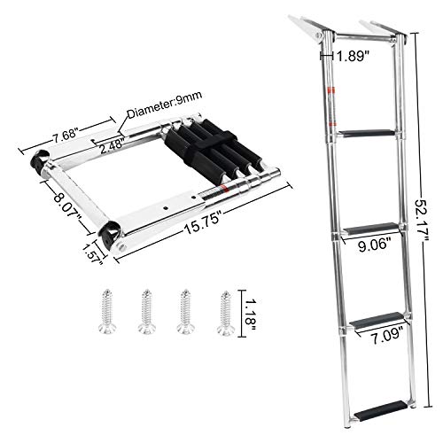 DasMarine 4 Step Ladder 316 Stainless Steel Telescoping Ladder, Telescoping Folding Over Platform Boarding Swim Step Ladder with Built in Handle, 900 lbs. Capacity with Secure Strap