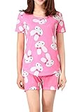 VENTELAN Women's Cute Rabbits Printed Pajama Sets Casual Sleepwear Shorts Nighty,Pink,X-Small(US 0-2)