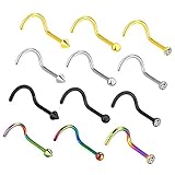 Charisma 12pcs Stainless Steel Crystals Round Ball Spike Nose Studs Rings Bone Bar Pin Piercing Jewelry Assorted Color