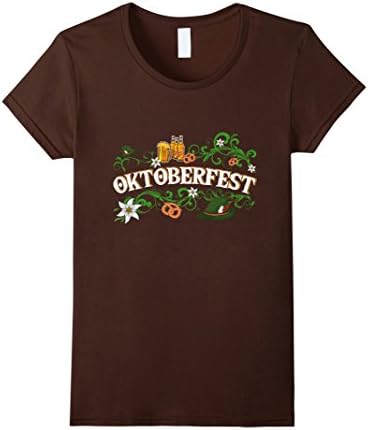Womens Oktoberfest T Shirt Funny Beer Hat Pretzel And Edelweiss Medium Brown