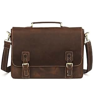 Kattee Men's Cow Leather Messenger Bag Briefcase 15.6