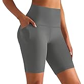 GROTEEN 8'' Biker Shorts Women with Pockets - High Waisted Tummy Control Yoga Workout Running Gym Spandex Shorts