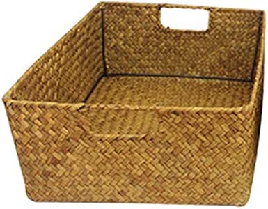 Cesta Rectangular de Mimbre con asa, Cesta de Almacenamiento Hecha a