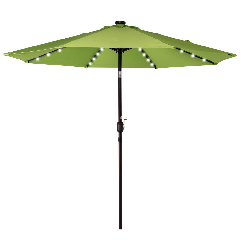 Apple Green Backyard 8 Steel Ribs Deck Pool Sundale Outdoor 10 Ft Solar Powered 24 Led Lighted Patio Umbrella Table Market Umbrella With Crank And Push Button Tilt For Garden Patio Lawn