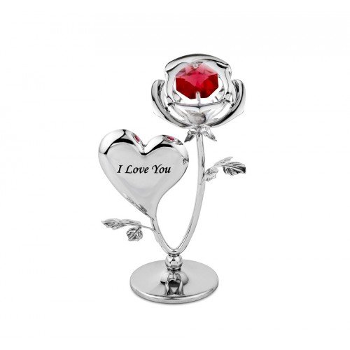 Crystocraft Rose and Heart Ornament with Swarovski Crystal