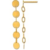 14k Solid Yellow Gold Polished Circle Disk Dangle Post Earrings 37x4.68mm Wide Dangle Earring for Women