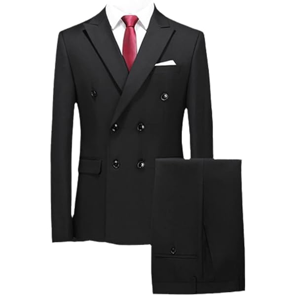 HBDesign 6 Button Double Breasted Style Peak Lapels Dark Green Men