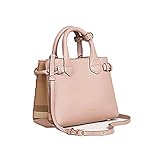 Tote Bag Handbag Authentic Burberry The Baby Banner in Leather and House Check Ink Tan Item 40140791