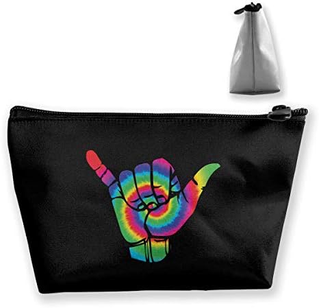 Travel Cosmetic Bag Shaka Sign Portable Trapezoid Makeup Bag Zipper Pouch Clutch Bag