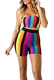 Adogirl Womens Sexy 2 Piece Outfits Bodycon Stripe Print Sleeveless Tube Top and Hot Shorts Set Romper