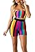 Adogirl Womens Sexy 2 Piece Outfits Bodycon Stripe Print Sleeveless Tube Top and Hot Shorts Set Romper