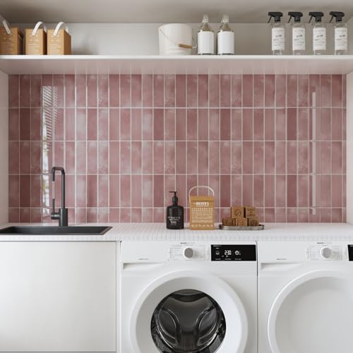 CRE8TIVE Peel and Stick Backsplash Tile Pink Marble Look 12x12 Inch Self-Adhesive Faux Ceramic Wall Tiles Stickers, Heat Resistant Kitchen Tile Backsplash for Wall, Shower, RV Living Room (4-Pack)