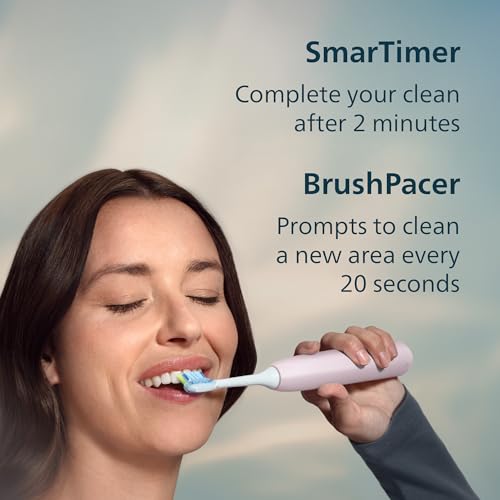 Philips Sonicare 5950 Series Electric Toothbrush, with Pressure Sensor, for Sensitive Gums, 6 Brushing Settings, SmarTimer, BrushPacer, 21-day Runtime, Travel Case, Light Pink, HX7132/03
