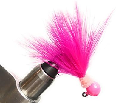 Salmon Steelhead Marabou Jigs 6 Pack in Pink w/ Black Chrome Forged Hook (1/8 oz Head #1 2x Forged Hook)