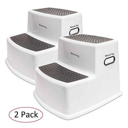 2 Step Stool for Kids (2 Pack), Slip Resistant Soft Grip for Safety, Toddler Two Step Stool for Kitchen, Bathroom and Toilet Potty Easy Training | Dual Height and Wide Step with Carrying Handles
