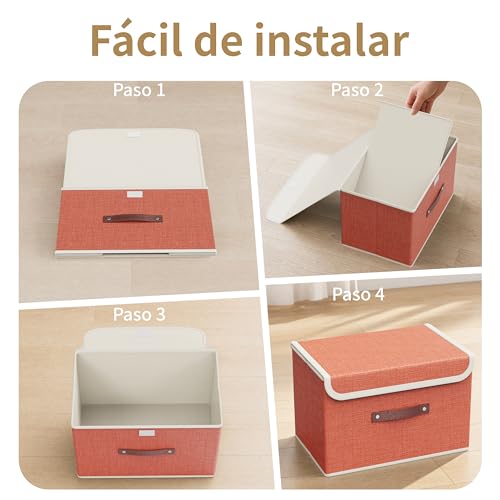 gaobaidu Set of 4 Foldable Fabric Storage Bins with Lid and Handles, Foldable Closet Organizer and Basket for Clothes, Toys, Books, Photos | 38x25x25cm (Set of Four Colors)