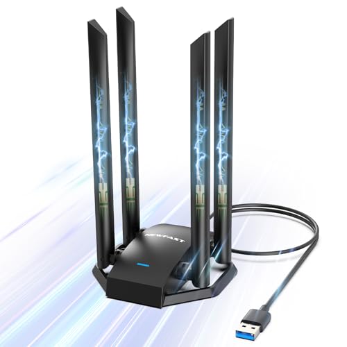NEWFAST 1300Mbps USB WiFi Adapter for Laptop/PC Dual Band WiFi Dongle for Win 11/10/8/8.1/7, 4x 6dBi High Gain Antennas, Wireless Network USB3.0 Wireless Adapter, 802.11ac/b/g/n