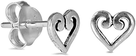 .925_Sterling_Silver_Earrings_Heart_Kids_Ladies_Baby_Tiny_Stud_Open_New_e45
