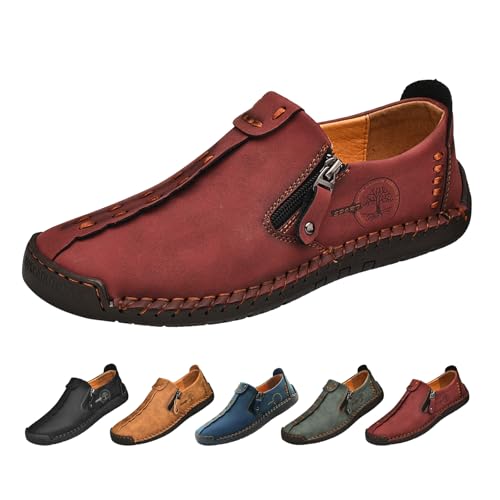 HNEOWGN Men's Casual Dress Zipper Chukka Boots Driving Shoes (10.5,Red) at Amazon