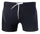 Linemoon Men's Solid Spliced Boxer Swimming Brief Elastic Trunks