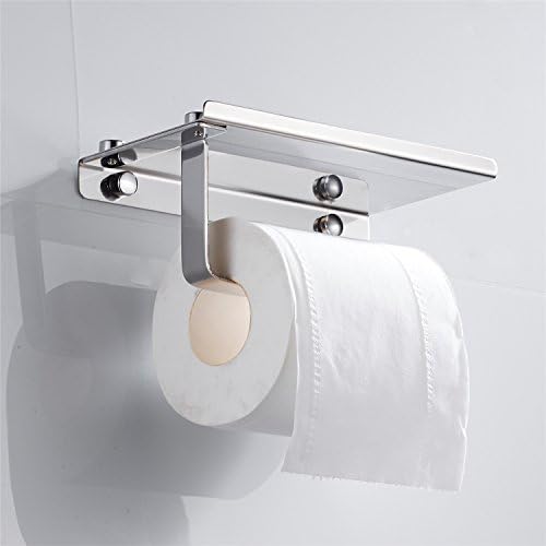 SOQO Wall Mount Toilet Tissue Paper Holder with Mobil Phone Shelf Tissue Paper Towel Roll Holder Hanger (Stainless steel Chrom)