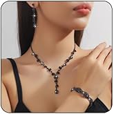 IS4U 3PCS Bridal Wedding Earrings Necklace Bracelet Set Sparkling Rhinestone Crystals Necklace Dangle Earrings Bracelet Set Wedding Prom Banquet Party Ball Costume Jewelry Set for Women