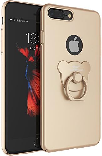 iPhone 7 Plus Case, AiQaa Ultra Thin Hard Case with 360 Rotating Cute Bear Shape Holder and Kickstand Cute Ring Grip Stand with Protect Case Cover (Gold)