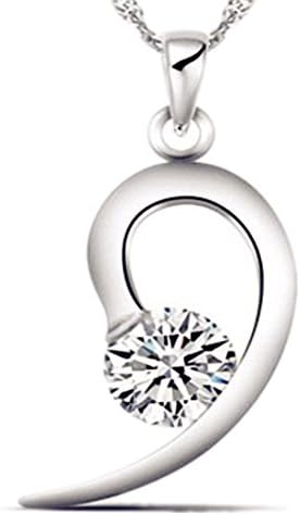 SWEETIE 8 "Moon Heart" White Gold Plated Silver White Cubic Zironia Pendant Necklace 16" for Women - Shiny Top Quality Jewelry for Party, Wedding or Casual Use | Gift Box Included