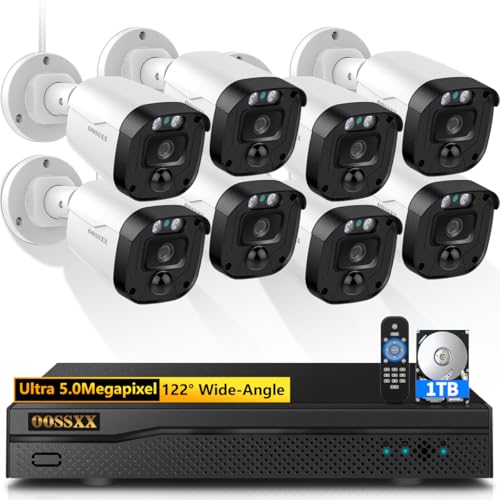 (2026 Updated) 5MP Wired Security Camera System, 8CH NVR with 8 x IP67 Outdoor Cameras, 122° Wide Angle, Free App No Monthly Fee, Remote Control, 1TB HDD, 24/7 Home Surveillance