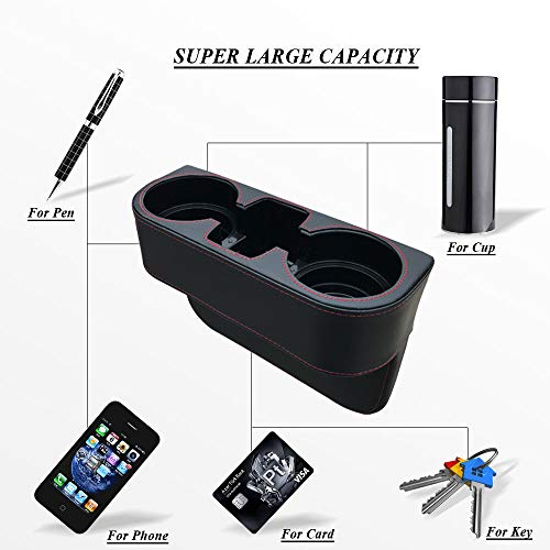 Car Seat Organizer Gap Filler Pocket with Leather Cover | Portable Universal Multifunctional Car Cup Holder Wedge Gap Catcher Caddy Stopper Storage Box for Cellphones Keys Cards Wallets (Black)