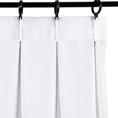 ChadMade 50" W x 84" L Polyester Linen Drapes with Thermal Blackout Lining Pinch Pleat Curtain for Sliding Door Patio Door Living Room Bedroom, (1 Panel) Beige White