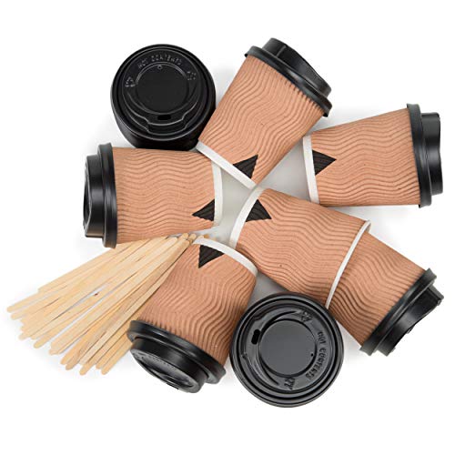 110 Kraft Gewellt Pappebecher Coffee To Go 240 ml 8 Oz mit Deckel und Holz Rührstäbchen Zum Servieren von Kaffee, Tee, heiÃen und kalten Getränken – Bild 6