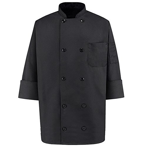 350 Chef Apparel 10 Pearl Button Chef Coat-Easy-Care Twill - Black, Medium