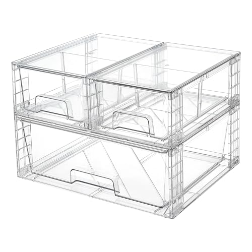 Vtopmart 3er-Set Stapelbare Aufbewahrungsschubladen, Einfach Montierbare Acryl-Organizer für Bad unterm Waschbecken, Klare Kunststoffboxen für Schrank