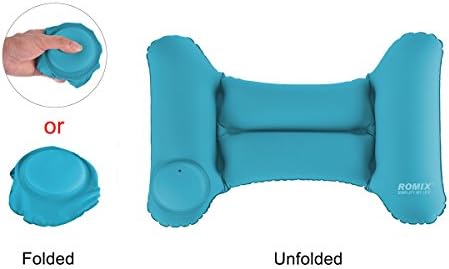 Jieyao Inflatable Travel Pillow for Airplanes Portable Lower Back Support Pillow with a Built-in Hand Pump,Foldable and Washable.(Blue)