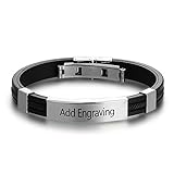Personalized Engraved Stainless Steel Rubber Bracelet for Men Women Kids DIY Custom Name Date ID Bracelet (Black)