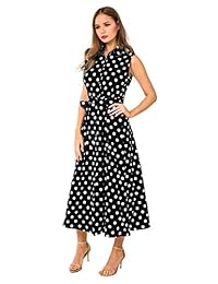 Vestido de fiesta para mujer, estilo vintage, con botones y lunares, sin mangas, con bolsillos