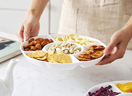 Chip & Dip Serving Set Porcelain Divided Serving Platter/Tray Perfect for Snack 9.4-inch White Dish, Set of 2 - Thumbnail 5
