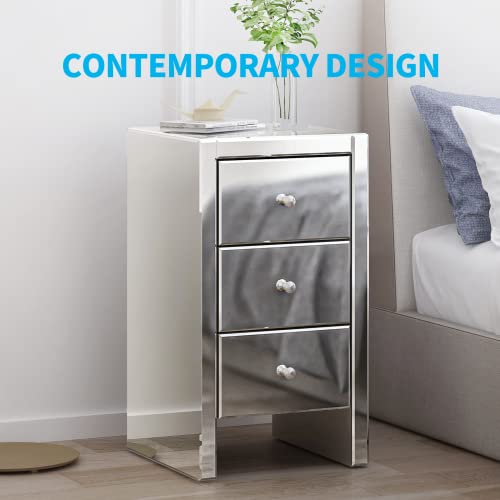 Mjkone Mirrored Night Stands for Bedrooms Set of 2, Mirrored Side