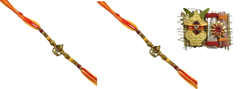 STORE INDYA Raksha Bandhan Rakhi for Brother with Greeting Card | Combo Pack Set of 2 Rakhi with Roli Chawal (Ganesh Face with bead)