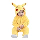 Unisex Baby Flannel Romper Animal Onesie Costume Hooded Cartoon Outfit Suit (Pikachu, 80)