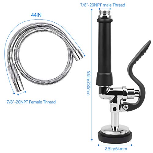 KWODE Replacement Pre-Rinse Hose 44 inch Water Pipe with Sprayer Valve for Commercial Faucet