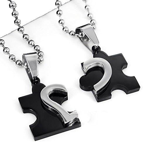 1 pair Silver Alloy lovers pendant heart jigsaw black couple necklace relationship puzzle necklace